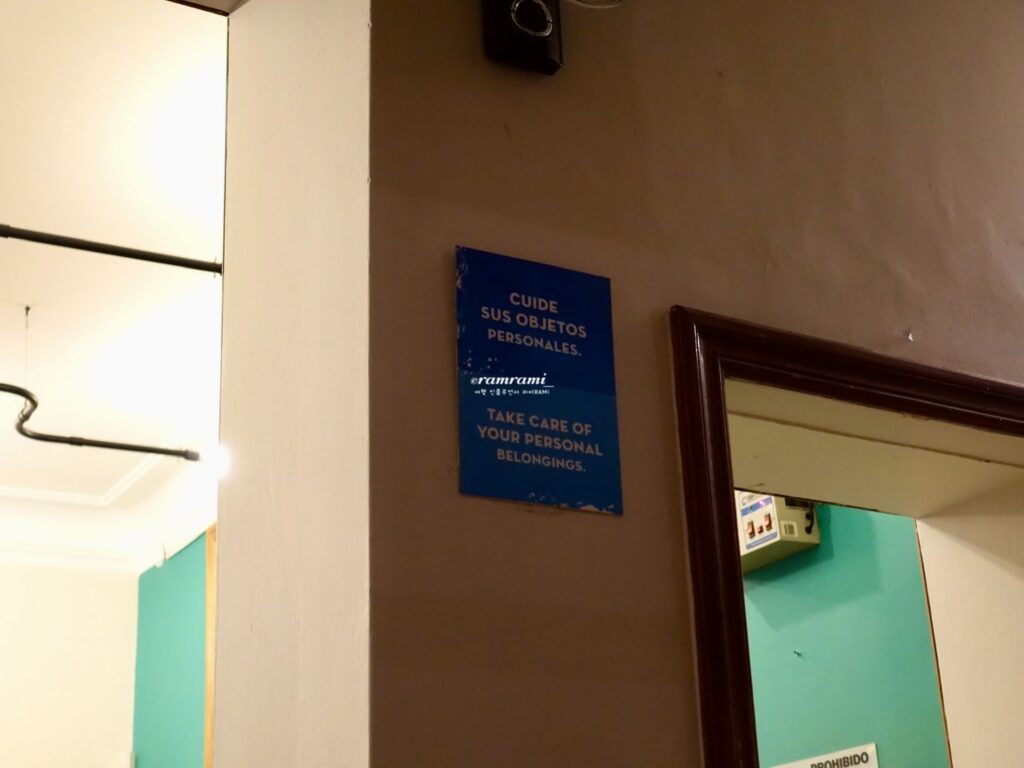 Safety in Lima - Warning sign for personal belongings in a local restaurant