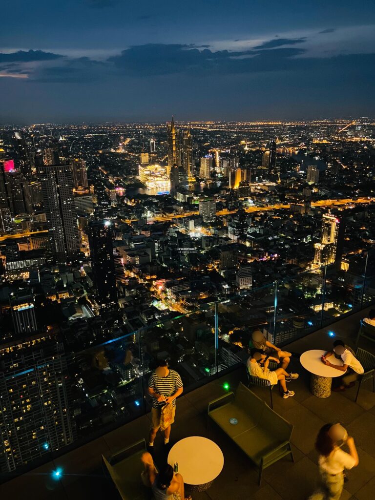 Night cityscape of Bangkok seen from the outdoor rooftop of the Mahanakhon SkyWalk Review 2026