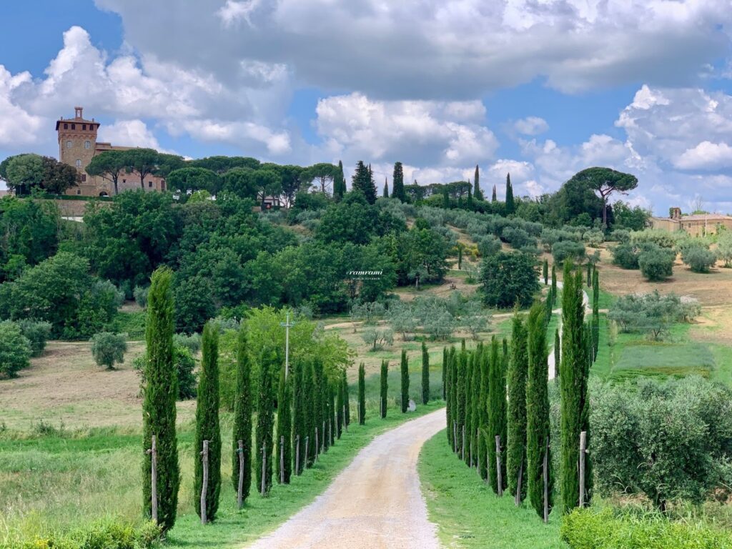 Il Poggiarello Agriturismo in Tuscany with cypress-lined driveway