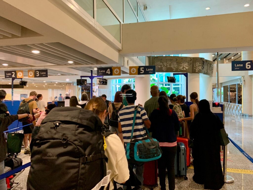 Queue for scanning Indonesia E-CD Bali QR code at customs