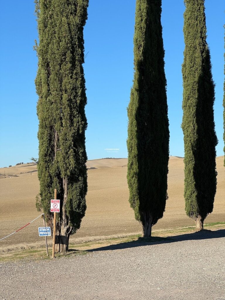 Private road sign in Val d'Orcia Tuscany farmland
