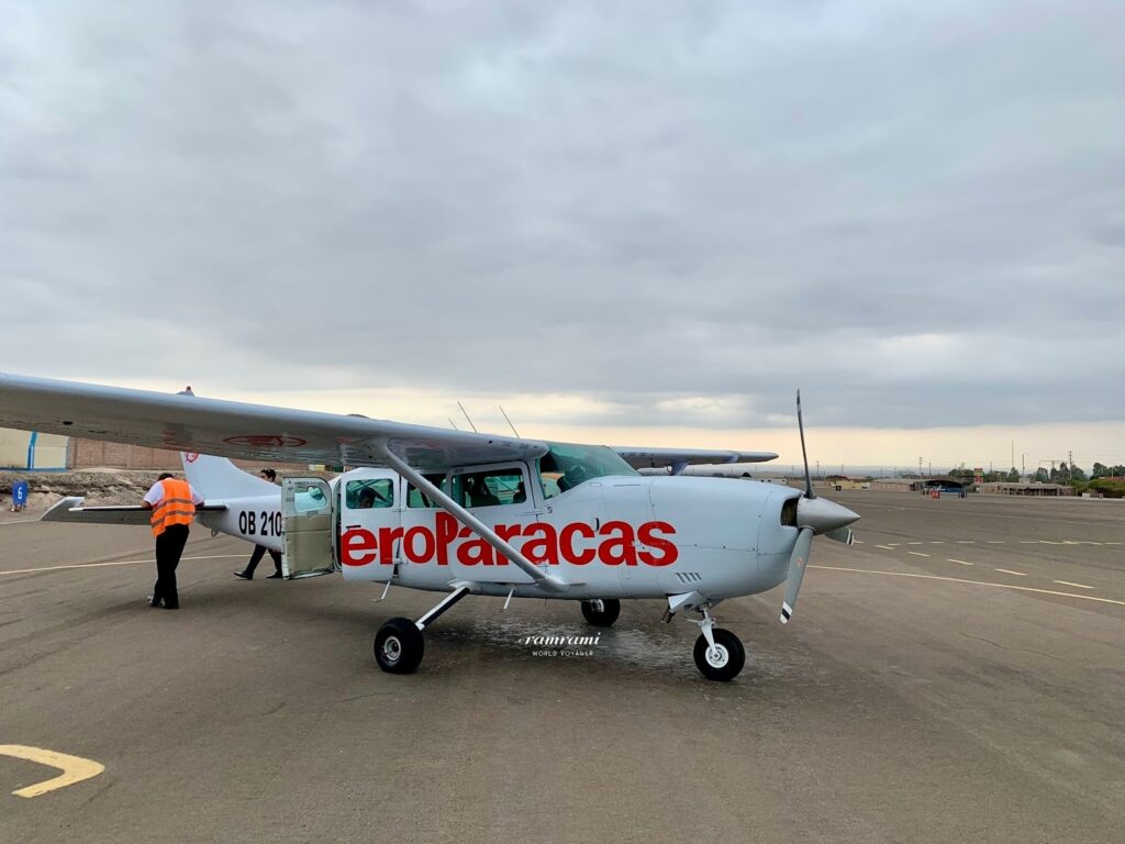 Cessna aircraft prepared for Nazca Lines flight at Maria Reiche Airport