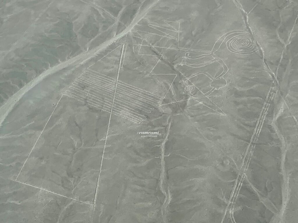 Aerial view of Monkey geoglyph seen from Nazca Lines flight in Peru